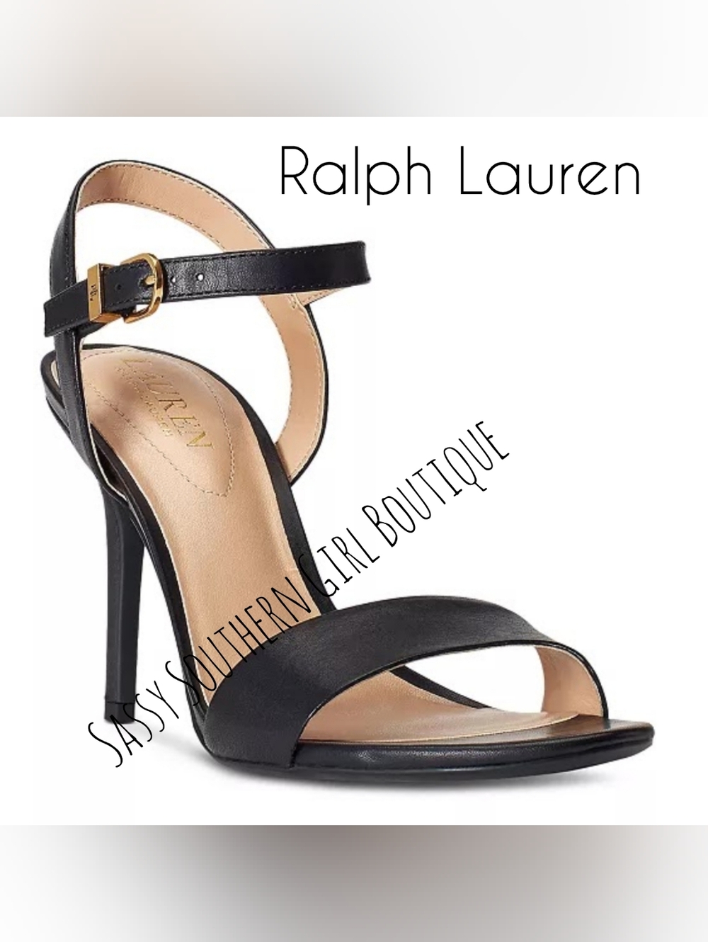 🆕⭐ Ralph Lauren Black Leather Strappy High Heel Sandals